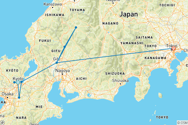 Map of Cycle Japan (10 destinations)