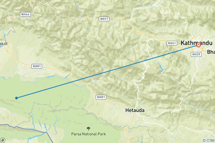 Carte du circuit Katmandou et le parc national de Chitwan