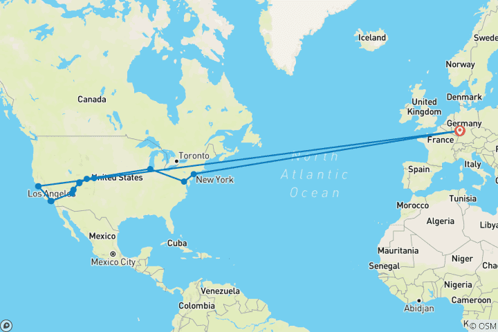 Karte von Amerikas Bahnlegenden - Von New York nach San Francisco