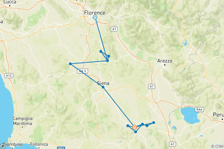 Mapa de Senderismo y el patrimonio de la Toscana