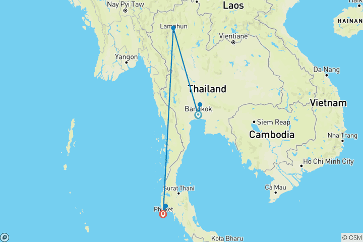 Mapa de Cultura, gastronomía y escapada a las islas de Tailandia