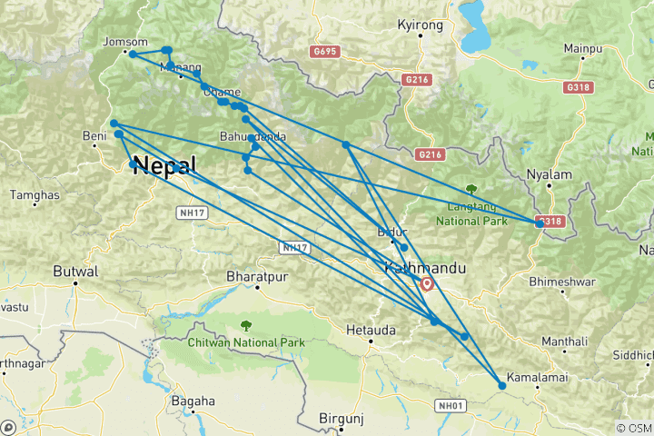 Map of Annapurna circuit trek leisurely