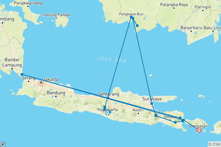 Kaart van De cultuur en geschiedenis van Java en de natuur op Indonesisch Borneo