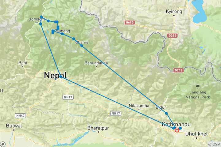 Karte von Annapurna mit Tilicho See Trek