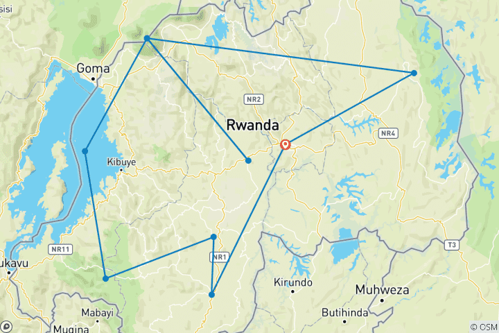 Carte du circuit Safari au Rwanda : gorilles, chimpanzés, les « Big 5 » et les grands félins