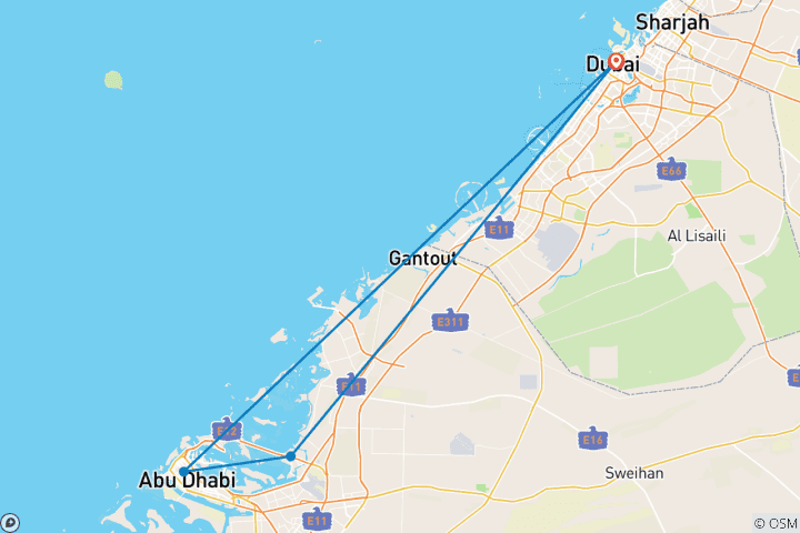 Mapa de Dubái y Abu Dabi: dos emiratos preciosos