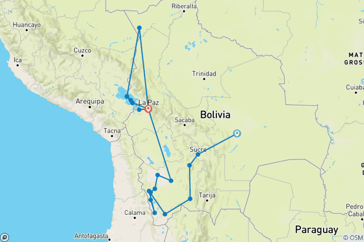 Kaart van Recht naar het hart van Bolivia