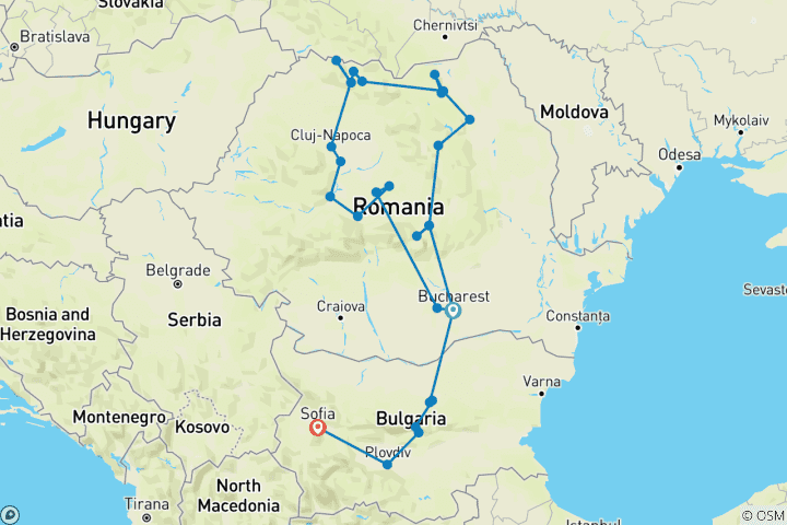 Carte du circuit Le meilleur de la Roumanie et de la Bulgarie