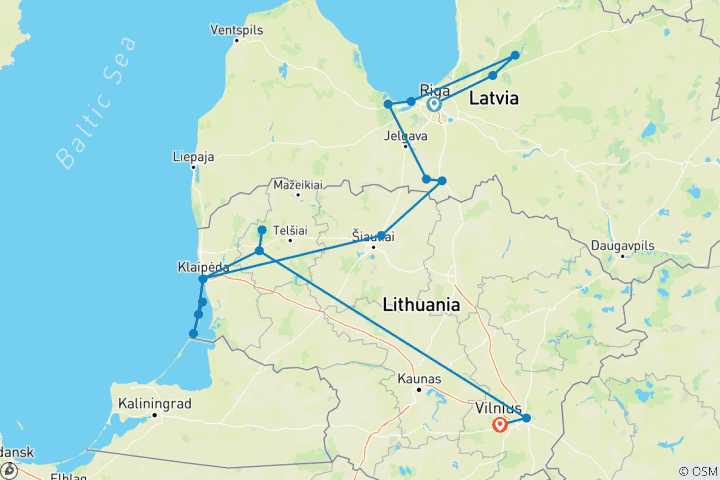 Kaart van Vakanties in Letland en Litouwen