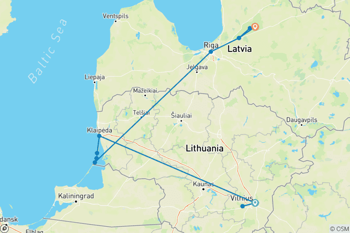 Carte du circuit Séjour de randonnée en autonomie en Lituanie et en Lettonie