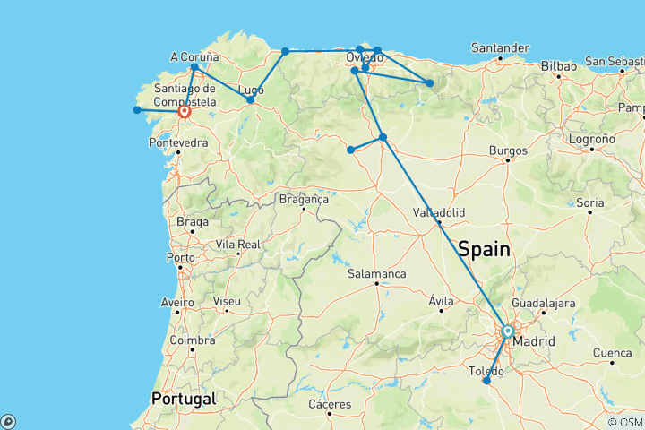Map of Explore Northern Spain along the Camino de Santiago
