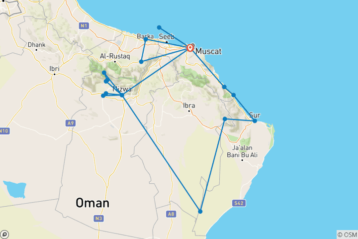 Carte du circuit Découvrez Oman : une aventure de 10 jours en voiture