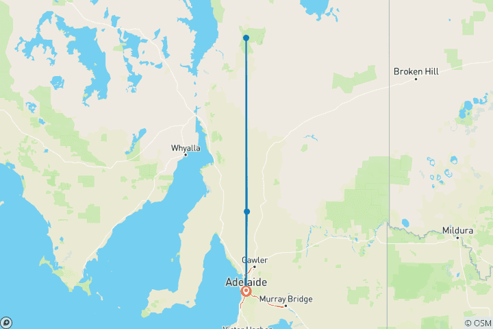 Mapa de Ruta de Arkaba por las cordilleras de Flinders desde Adelaida (5 días)