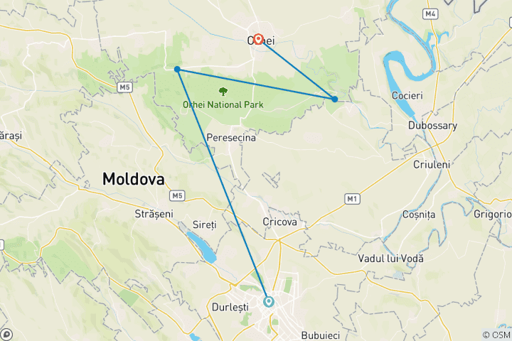 Mapa de Explora y degusta: Curchi, la reserva natural de Orheiul Vechi y la bodega Chateau Vartely