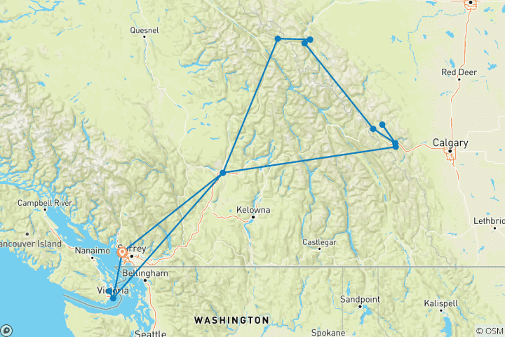 Carte du circuit Les spectaculaires Rocheuses canadiennes (Rocky Mountaineer SilverLeaf Dscr)