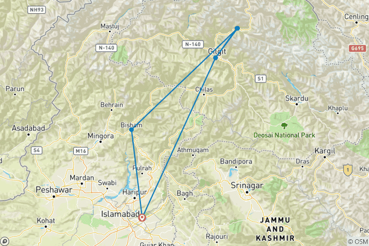 Karte von Skifahren in Pakistan: Kuksil-Tal, Hunza, Khunjerab
