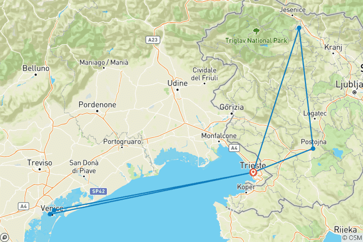 Carte du circuit Circuit à la découverte de Trieste, Venise et la Slovénie