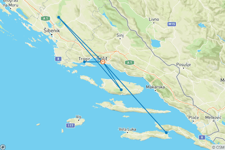Carte du circuit Circuit découverte de Split et de la côte dalmate
