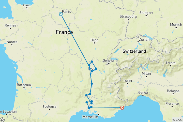 Kaart van Parijs & De charme van Lyon en de Provence 2027