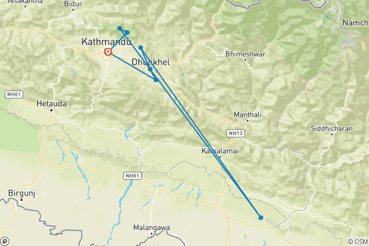 Carte du circuit Randonnées dans la vallée de Katmandou