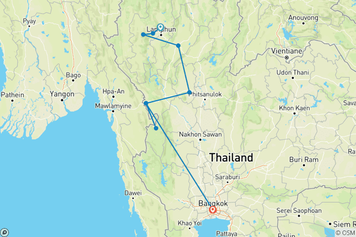 Carte du circuit Nord de la Thaïlande : jungles et villages isolés
