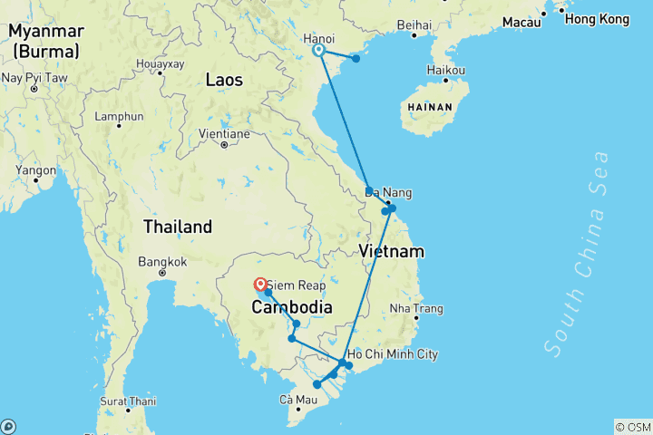 Mapa de Vietnam y Camboya: Ríos y ruinas