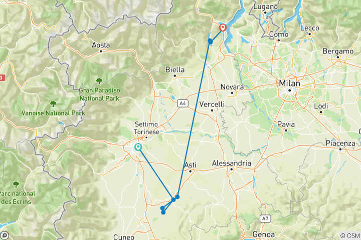 Carte du circuit Circuit de marche et de randonnée dans le Piémont