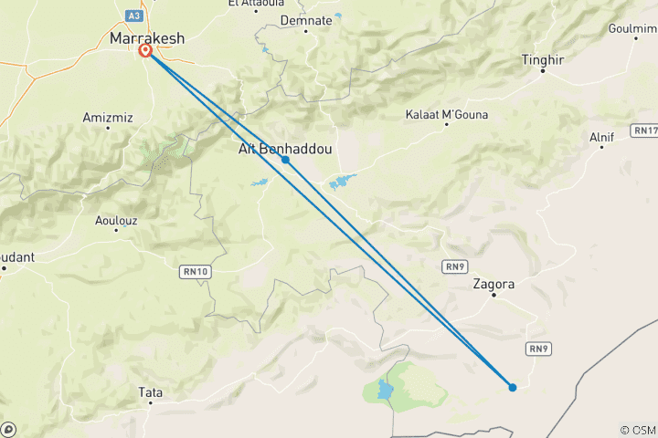 Karte von Sahara-Trekking 6 Tage (Wanderung mit Nomaden und Kamelen)