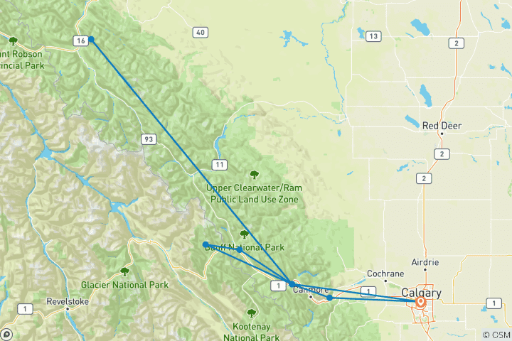 Carte du circuit Aventure à Banff et Jasper