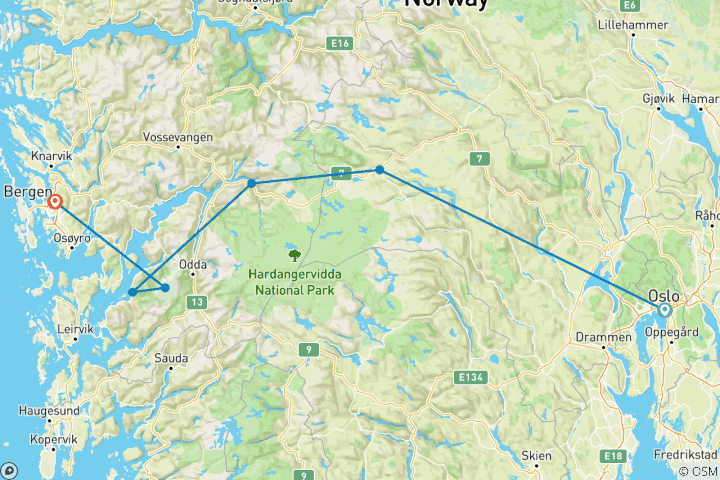Mapa de Vacaciones en familia en Noruega con adolescentes