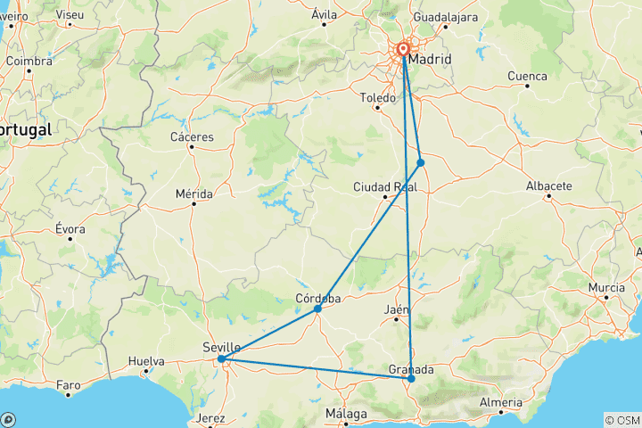 Kaart van Andalusië vanuit Madrid – 5-daagse rondreis – Klasse A