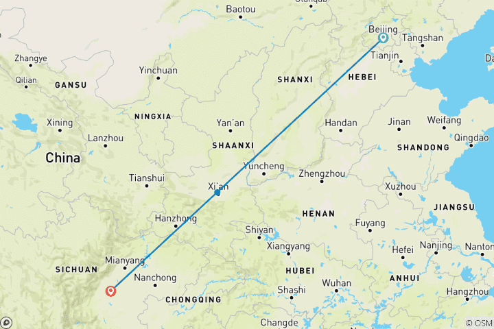 Karte von Von den antiken Weltwundern Chinas bis zu den Riesenpandas: Peking, Xi’an und Chengdu – 9 Tage