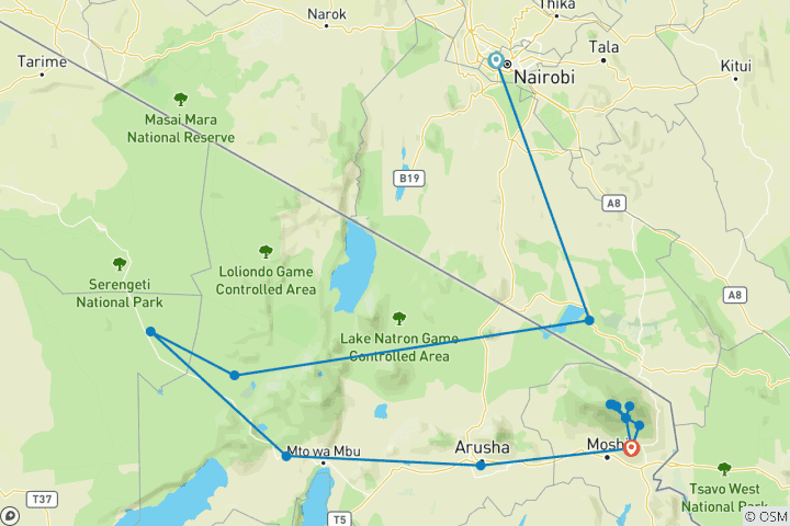 Carte du circuit Serengeti et Kilimandjaro