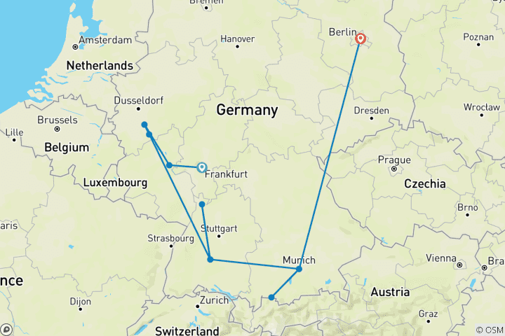Mapa de Recorrido por los paisajes y la cultura de Alemania: 11 días