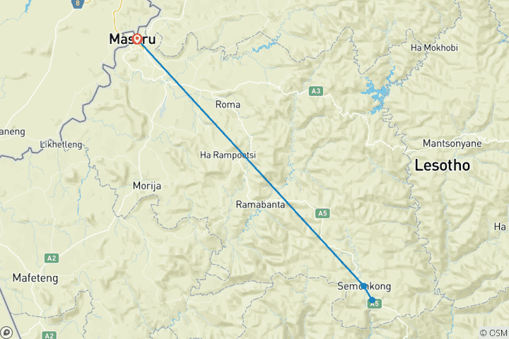 Carte du circuit Escapade aventure aux chutes de Maletsunyane - 4 jours / 3 nuits