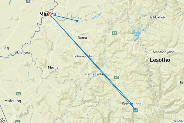 Carte du circuit Aventure et découverte culturelle au Lesotho, le royaume des montagnes – 7 jours / 6 nuits