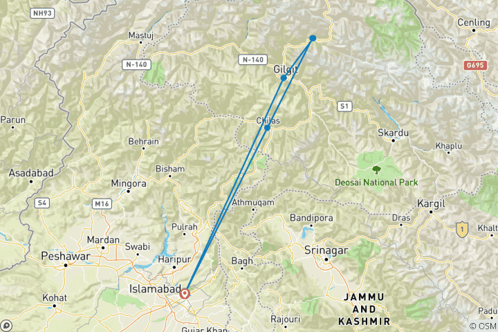 Mapa de Aventura de esquí en el valle de Gappa, Chalt Nagar