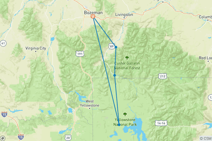 Mapa de Vacaciones en familia en Yellowstone