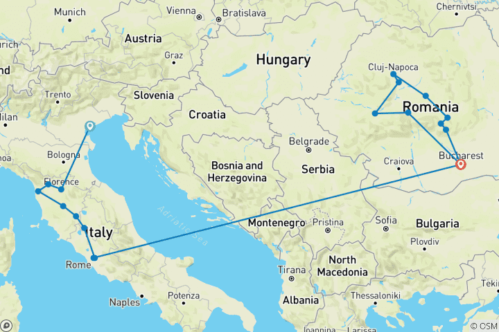 Kaart van Ongelooflijk Italië & Transsylvanië