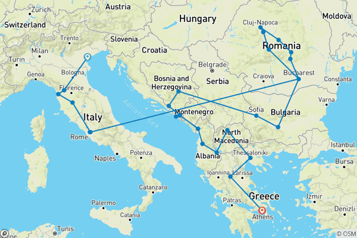 Kaart van Ontdek Italië, de Balkan en Transsylvanië