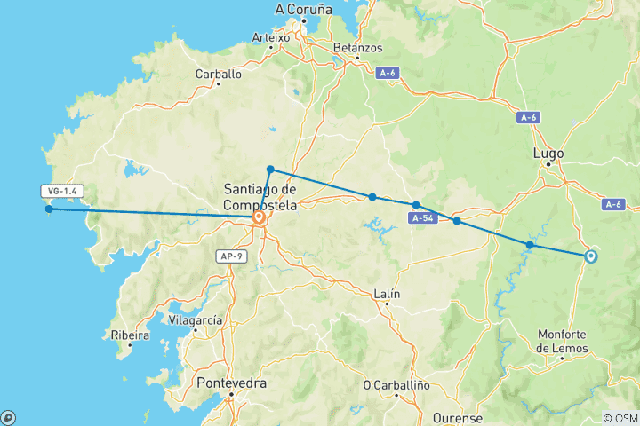 Kaart van Wandelen over de Camino de Santiago (van Sarria naar Santiago de Compostela)