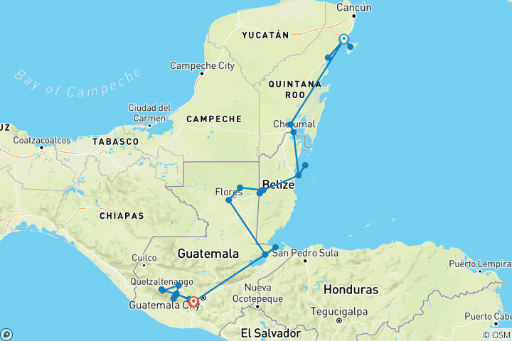 Carte du circuit Aventure maya (30 destinations)