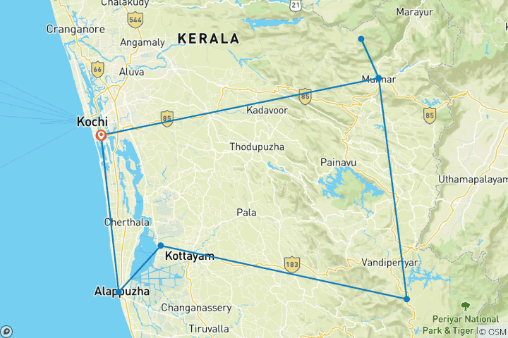 Karte von „Make in India“ – 7-tägige Kerala-Höhepunkte-Tour (mit Auswahl an 3-, 4- und 5-Sterne-Hotels)