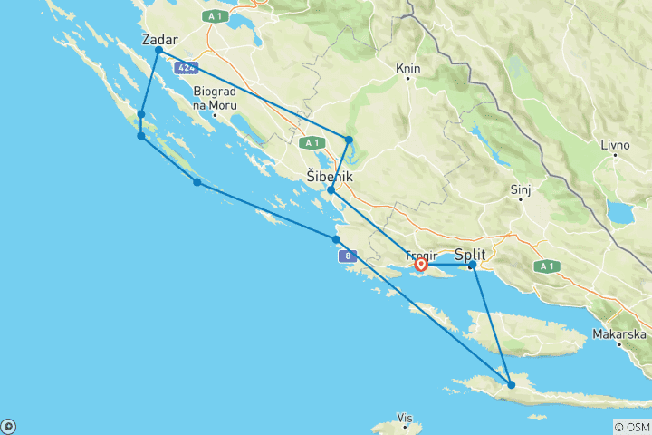 Karte von Rundreise von Split nach Trogir mit Zadar K210 – MS Stella Maris 2027