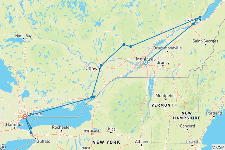 Map of Discover Canada's Majestic Cities Tour - 8 days