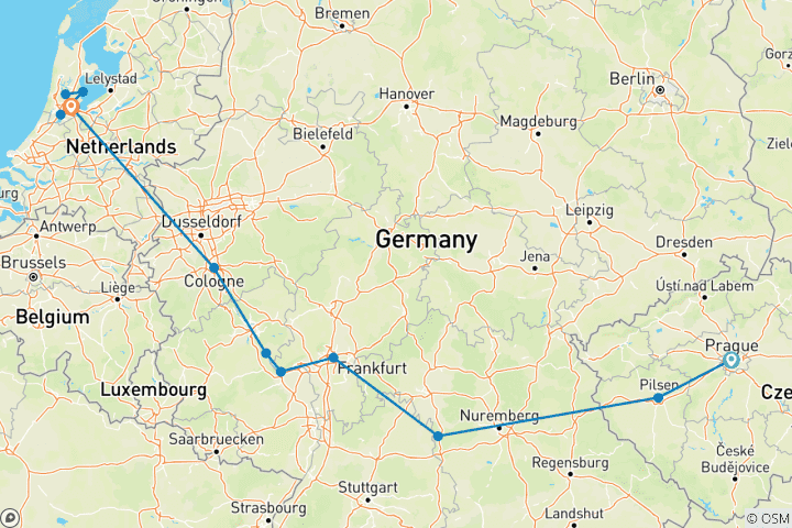 Kaart van Betoverend Europa: avontuur van Praag naar Amsterdam – 6 dagen