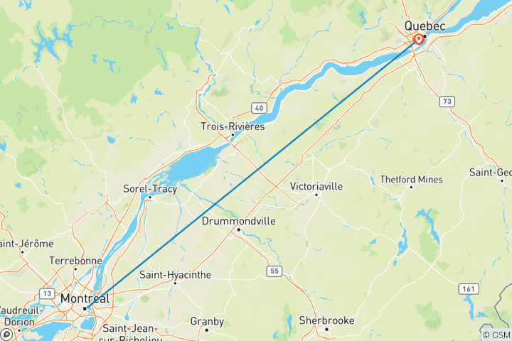 Carte du circuit De Montréal à Québec : à la découverte du Canada – 4 jours