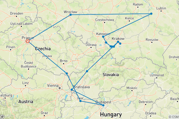 Map of Magical Journey Through Central Europe - 9 days