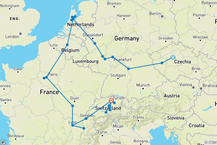 Map of Enchanting European Treasures Adventure - 13 days