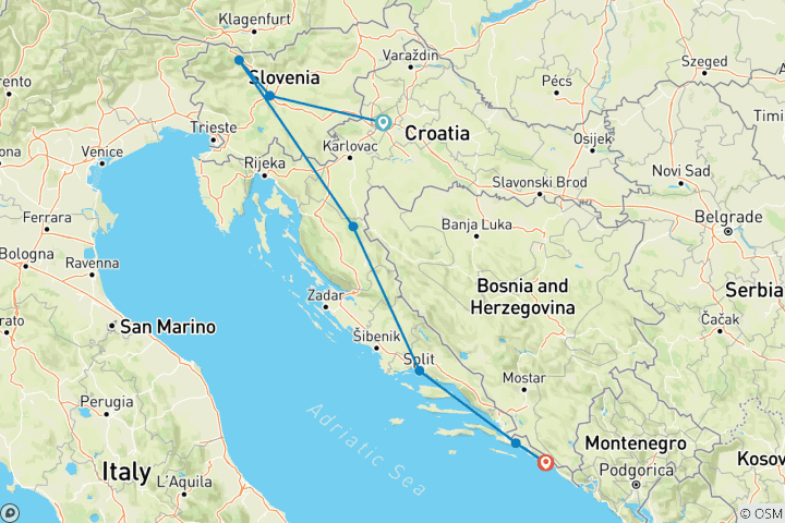 Karte von Entdeckungsreise durch Kroatien und Slowenien – 7 Tage